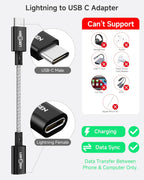 2 Pack Lightning to USB C Adapter,Lightning Female to USB C Male Cable Adapter Type C Charger Connector for iPhone 17 16 15 Pro Max Plus,Samsung S25/S24/S23,Fast Charging & Data Sync,Not for Audio/OTG