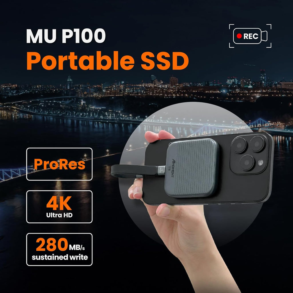 MMOMENT 1TB Magnetic External Portable SSD – 950MB/s Read – for ProRes 4K – Phone SSD Compatible with MagSafe, USB-C, USB-A, iPhone 15/16, Mac, PC (MU P100)