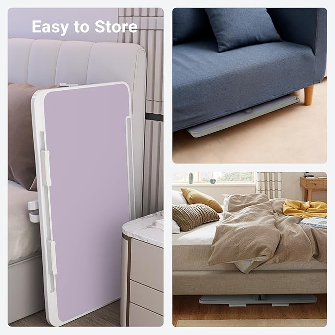 Laptop Lap Desk Include Cooling Fan,Adjustable Lap Desk with Light Fan,Folding Laptop Desk for Bed with USB,Bed Desk with Storage Drawer 56x32cm,Purple