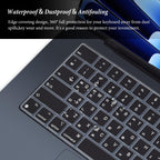 Korean Keyboard Cover for Apple 2025 2024 2023 MacBook Air Laptop with M4 M3 M2 chip 15.3-inch A3241 A3114 A2941,MacBook Air 13.6 inch A3240 A3113 A2681 Skin Protector-Black