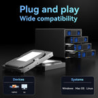 4 Bay Hard Drive Enclosure with Cooling Fan for 2.5/3.5" SATA HDD/SSD with USB A/C 3.0 Cable, Tool-Free HDD Enclosure, 3.5 Hard Drive Enclosure Support 80TB, Hot Swappable(NO RAID/NAS)