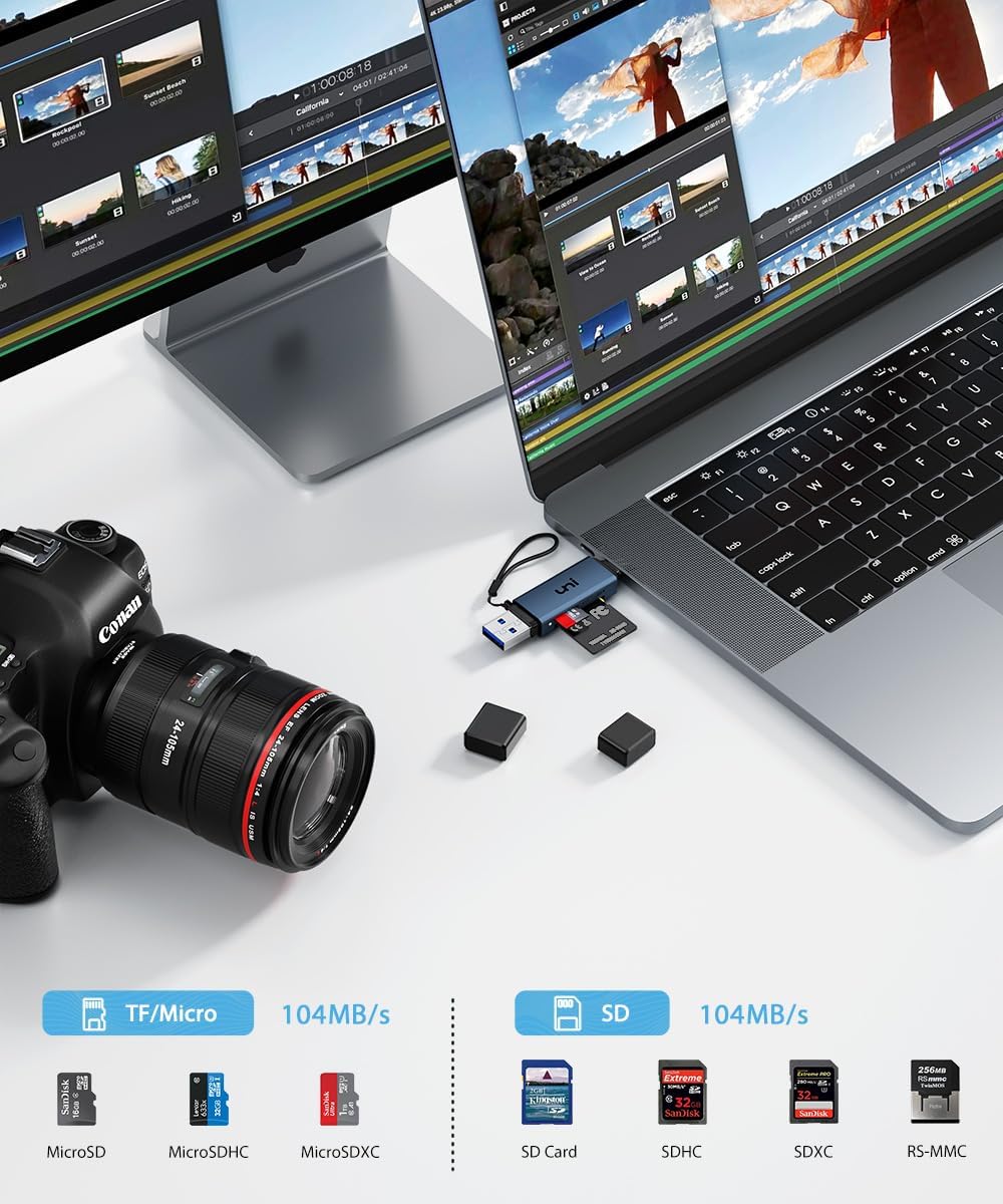 SD Card Reader, uni High-Speed USB C to Micro SD Card Adapter USB 3.0 Dual Slots, Memory Card Reader for SD/Micro SD/SDHC/SDXC/MMC, Compatible with MacBook Pro/Air, Chromebook, Android Galaxy