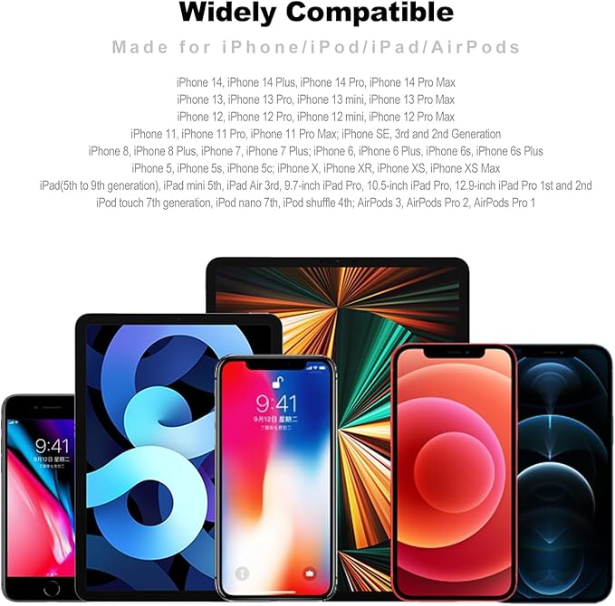 10 FT iPhone Charger [Apple MFi Certified] 3 Pack 10 Foot USB Fast Lightning Cable Long Nylon Braided Charger Cord Compatible with iPhone 14/13/ 12/11/X/XS/XR/XS Max/8/7/6/5S/SE/iPad Pro/Mini/Air