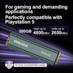 500GB M2 NVME SSD with Heatsink - PCIe Gen4.0 NVMe M.2 2280 3D NAND TLC, 4800MB/s Read, Internal Solid State Drive for PS5/PC, Dynamic SLC Cache, PS5 Storage Expansion, 5-Year Warranty(EN760)