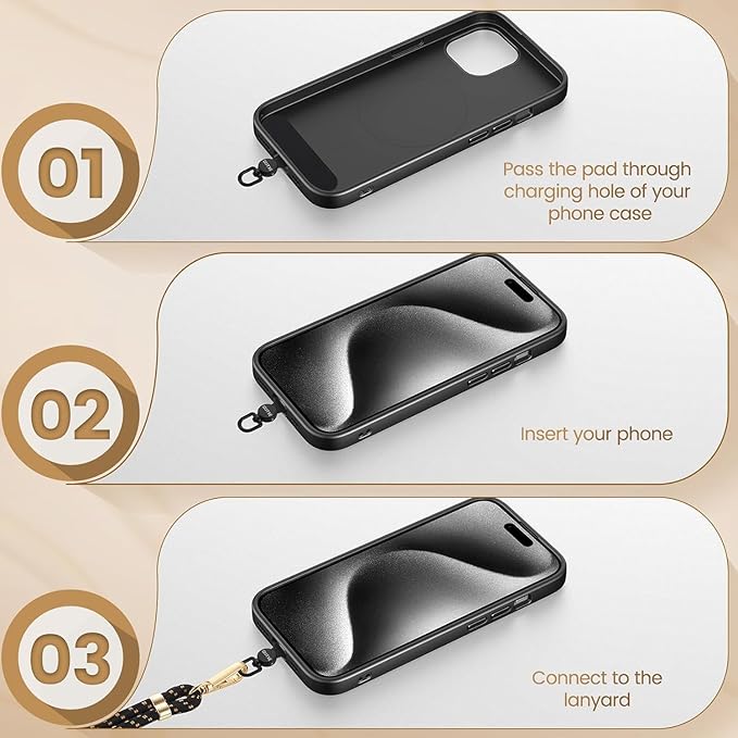 OUTXE Phone Tether Tab Rotatable 360°, 4 Pack TPU Phone Lanyard Patch for Phone Strap Compatible iPhone & Other Cell Phone Black