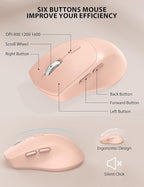 Trueque Wireless Keyboard and Mouse Combo - Full-Sized Ergonomic Keyboard with Wrist Rest, Phone Holder, Sleep Mode, Silent 2.4GHz Cordless Keyboards Mice Set for Computer, Laptop, PC, Windows (Pink)