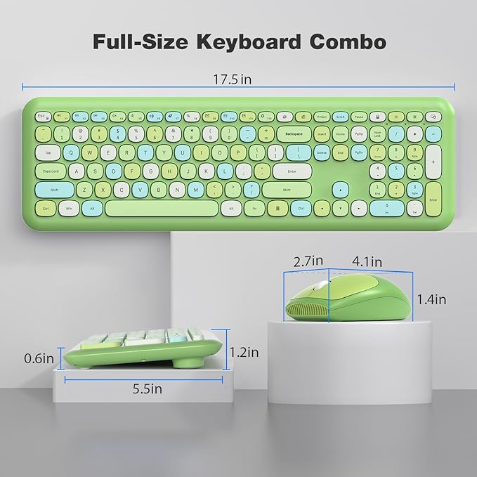 KNOWSQT Wireless Keyboard and Mouse Combo, Pale Green Full-Sized 2.4G Silent Keycap Colorful Keyboards, USB Dongle Plug Play, for Laptop, Windows, PC, Computer, Desktop