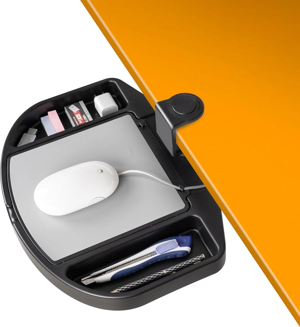 EHO Clamp-On Desk Organizer, Multifunctional with Pencil Drawer, Mouse Pad Storage, Swivel, Spill-Proof, Under Desk Storage, Easy Installation, Reduces Clutter, TAA-Compliant
