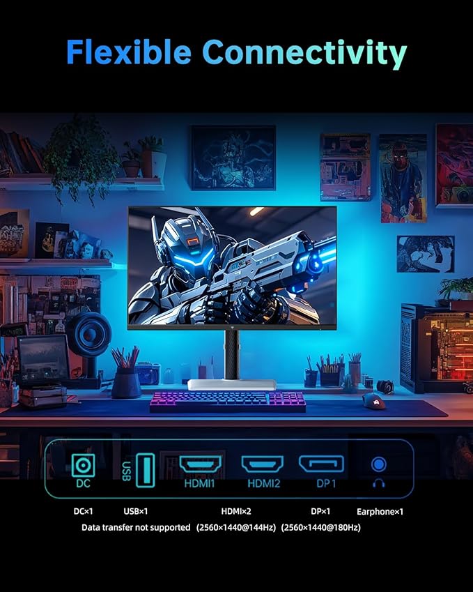 KTC 27 Inch Mini LED Gaming Monitor - 1440P Monitor 2K, HDR1400, 180Hz, Adaptive Sync, 148% sRGB, HDMI 2.0 x 2, DisplayPort 1.4 x 1, Monitors Gamer with Height Angles Adjustable