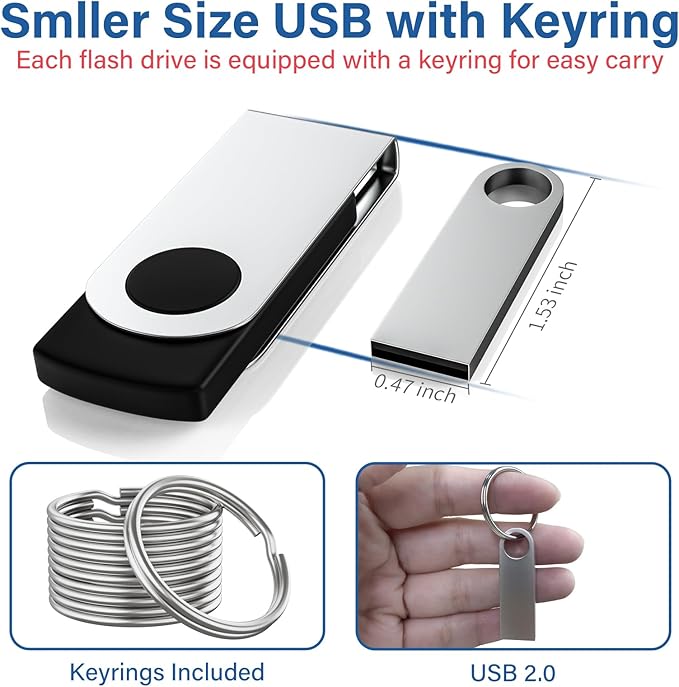 16GB USB Flash Drive 2 Pack with Keychains, Wooolken Sleek Metal USB 2.0 Thumb Drives Memory Stick for PC Laptop Computer