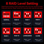 4 Bay Hard Drive RAID Enclosure with Cooling Fan for 2.5/3.5" SATA HDD/SSD with USB A/C 3.0＋eSATA Cable, 3.5 Hard Drive Reader Supports 80TB Capacity, 8 RAID Modes, DAS(NO NAS)
