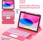 Touchpad for iPad A16 11th/10th Generation Case with Keyboard, 7 Color Backlit 360 Rotation Cover with Pencil Holder,Detachable Keyboard for iPad 11 inch 2025/10th Gen 10.9'' 2022 (Watermelon Red)