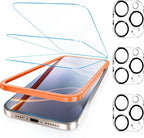 Fotbor [3+3 Pack for iPhone 15 Pro Max Screen Protector, Anti-Blue Light, [Eye Protection] 9H+ Tempered Glass with Camera Lens Protector Anti-Glare