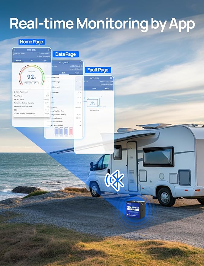 DC HOUSE 12V 165Ah 4Pack LiFePO4 Deep Cycle Battery(48V165Ah), Safer Metal Shell, Bluetooth & Low Temp Protection, Rechargeable Battery for RV, Marine, Solar, Home Energy Storage