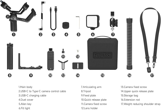 FeiyuTech SCORP 3 KIT Gimbal Stabilizer for DSLR and Mirrorless Camera,Built-in AI Tracking,Detachable Handle,3-Axis Gimbal for Sony/Canon/Nikon/Fujifilm, Max 7.721lbs,Touch Screen with Case