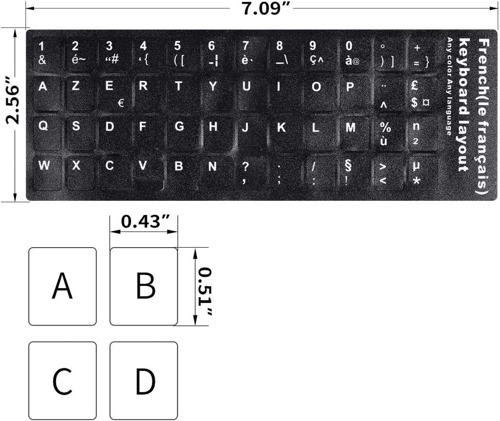 [2PCS Pack] French Keyboard Stickers,Matte Vinyl Keyboard Sticker with White Letters Non-Transparent for PC Computer Laptop Notebook Desktop Keyboards (French)