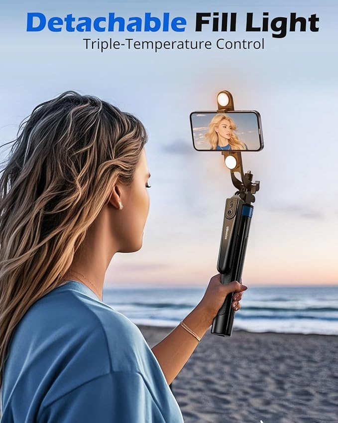 UBeesize 64'' Extendable Phone Tripod & Selfie Stick with Light and Remote, Adjustable Tripod Stand for iPhone 11-16, Android, GoPro, Cameras, Travel Vlogging & Video Recording