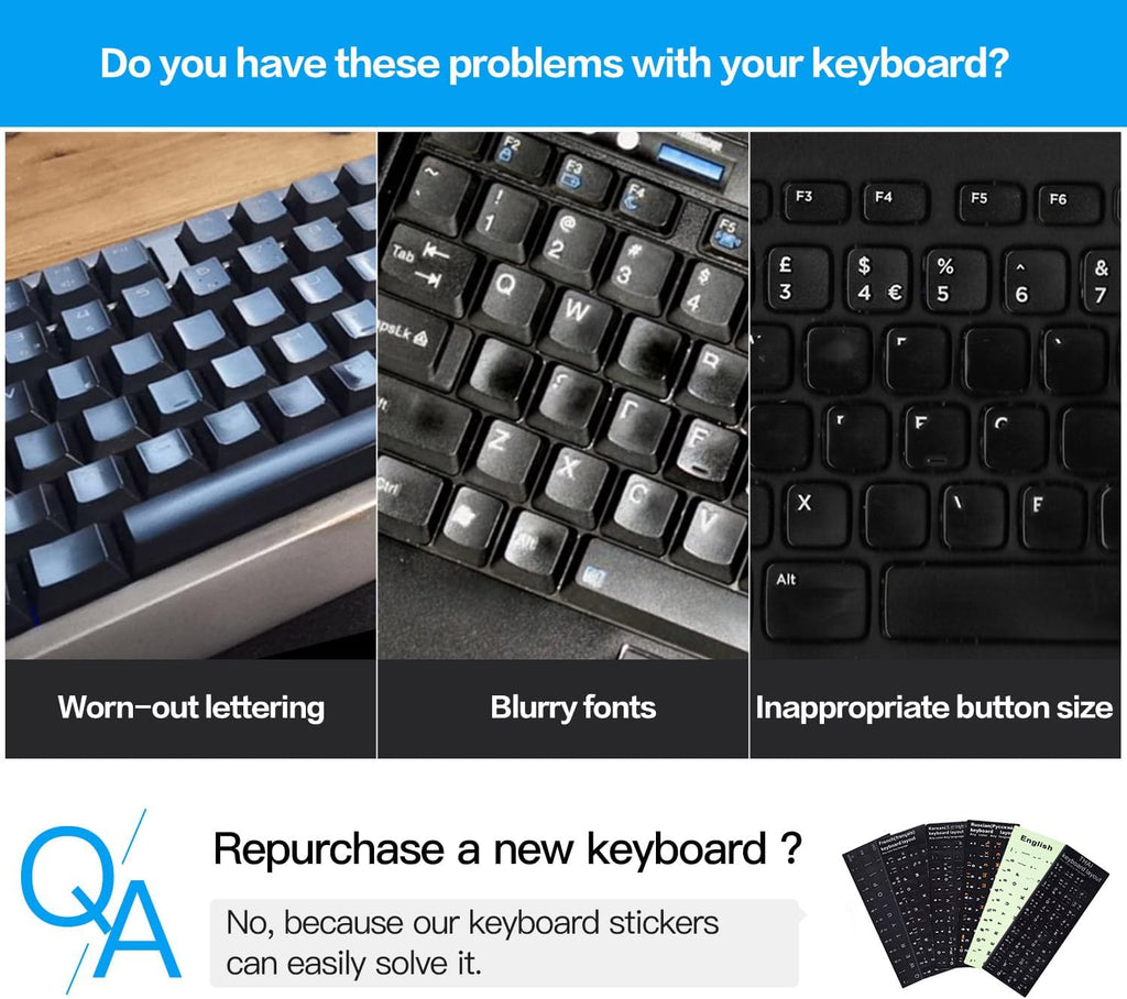 2PCS English Keyboard Letters Replacement Stickers, Large Print Bold White Font on Black Background US Keyboard Letter Stickers for Laptop Desktop Computer Keyboard Alphabet Stickers