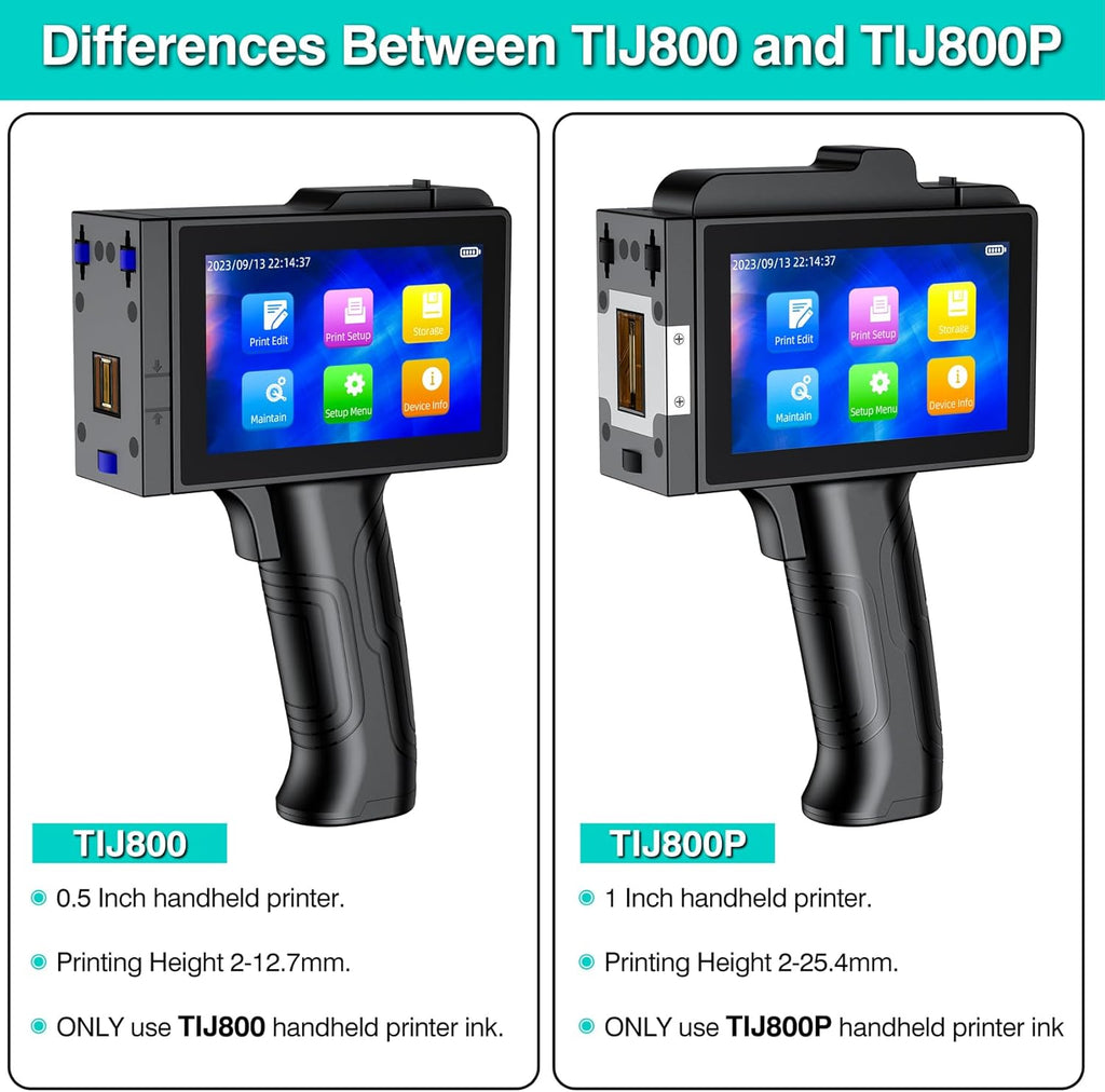 TIJ800P Handheld Inkjet Printer 1 inch Portable Handheld Printer Gun 5 Inch Screen Quick Drying Inkjet Coding Machine for Batch Number/Date/Barcode/QR Code/Logo etc