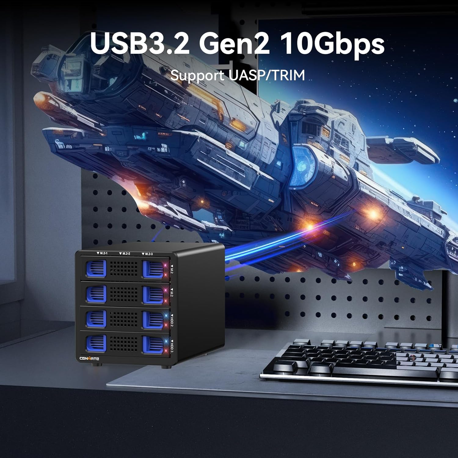 Hybrid 2*2.5/3.5" SATA HDD/SSD+6* M / B+M Key M.2 NVMe Enclosure with Cooling Fan and USB A/C 3.2 Gen 2, Hard Drive Enclosure Support 92TB(2*22TB HDD+6*8TB 2230/2242/2260/2280/22110 SSDs)