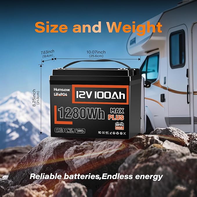 12V 100Ah LiFePO4 Lithium Battery MAX PLUS(2 Pack) - 1280Wh Each, Built-in 110A BMS, 15000+ Deep Cycles, A+ EV Grade Cells, Ideal for RV, Solar, Marine, Off-Grid