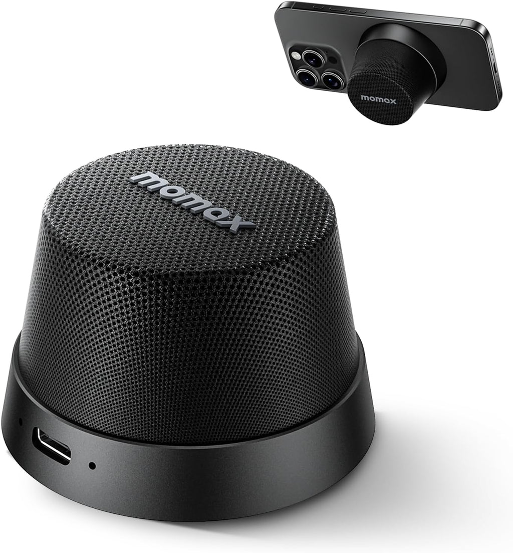 MOMAX Magnetic Portable Bluetooth Speaker - Mini Waterproof Shower Speaker with Bass, 12H Playtime, Outdoor Speaker True Wireless Stereo Pairing for Golf, Beach, Home, Travel, Gift Ideas