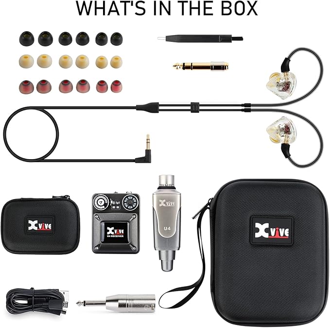 Xvive U4T9 Wireless in-Ear Monitor System, U4 in-Ear Monitor System, T9 IEM Dual Knowles BA Drivers for Studio, Band Rehearsal,Live Performance(U4T9)