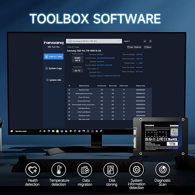 S101 250GB SSD SATA III 6Gb/s 2.5" Internal Solid State Drive, Read Speed up to 550MB/sec, Compatible with Laptop and PC Desktops(Black)