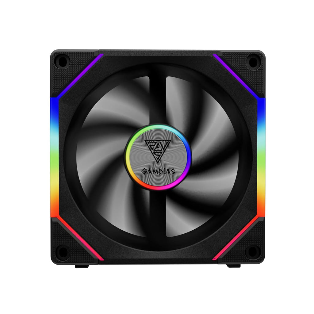 GAMDIAS 120mm ARGB PWM Case Fan, 2 Blades in 1 Fan Pack (Standard & Reverse Blades), Sync with RGB Motherboards, Easy Installation & Cable Management w/Cabless Daisy Chain Design