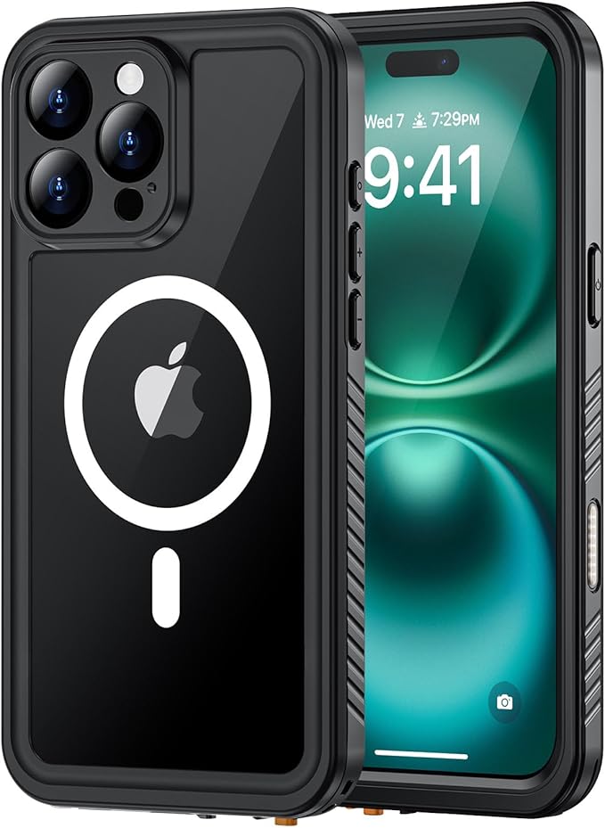 Lanhiem Magnetic for iPhone 16 Pro Case, IP68 Waterproof Case with Screen Protector [Built in Camera Protector], Heavy Duty Shockproof MagSafe Phone Case for iPhone 16 Pro - 6.3” (Black)