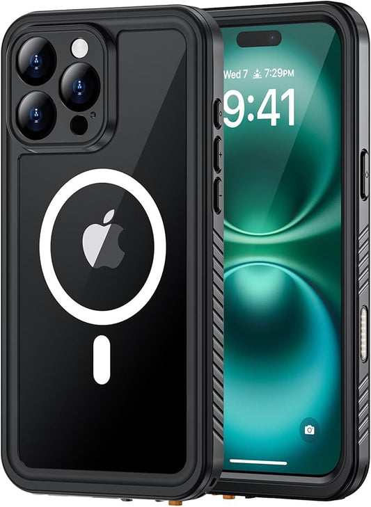 Lanhiem Magnetic for iPhone 16 Pro Case, IP68 Waterproof Case with Screen Protector [Built in Camera Protector], Heavy Duty Shockproof MagSafe Phone Case for iPhone 16 Pro - 6.3” (Black)