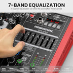 8 Channel Audio Interface Sound Board Mixing Console XLR 1/4 inch Jack USB Bluetooth Echo Delay Effect, Input 48V Phantom Power Stereo DJ Mixers for Podcasting