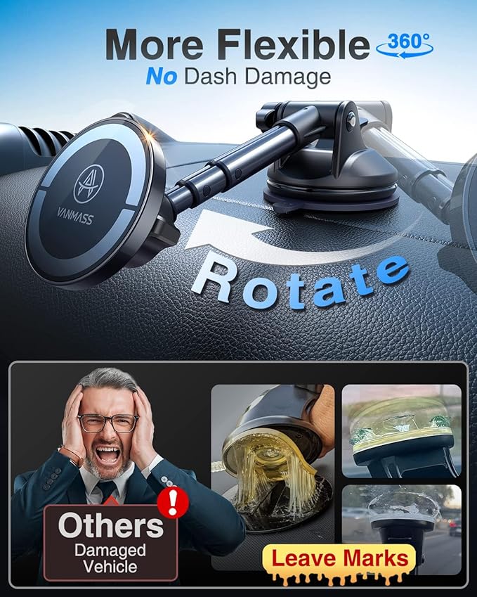 [Military-Grade]VANMASS for MagSafe Car Mount [2025 Upgraded Strongest Magnets] Magnetic Phone Holder Suction Cell Stand for Dashboard Windshield Vent,Truck Cradle for iPhone 16 15 14 13 12 11 Android