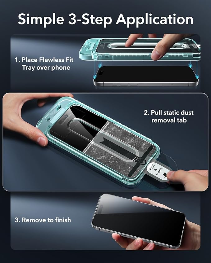 ESR 3 Pack for iPhone 15 Pro Privacy Screen Protector, Anti-spy Tempered-Glass Privacy Screen Protector with Flawless Fit Tray, Micro-curved Edges, Case Friendly