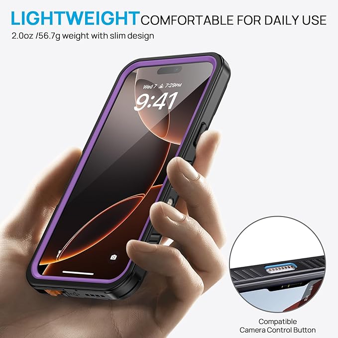Lanhiem for iPhone 16 Pro Max Case, IP68 Waterproof Dustproof Shockproof Cases with Built-in Screen Protector, Full Body Heavy Duty Rugged Phone Cover for iPhone 16 Pro Max - 6.9 inch (Purple)