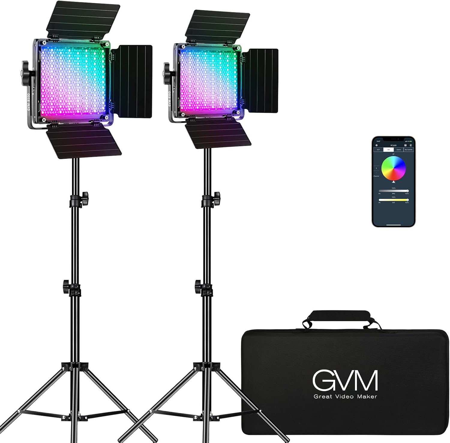 GVM RGB Video Lighting, Bi-Color Led Video Light Kit with APP Control, 2 Packs 850D Photography Lighting Kit CRI 97+ for Web Conference, YouTube, Gaming, Zoom, Aluminum Alloy Shell