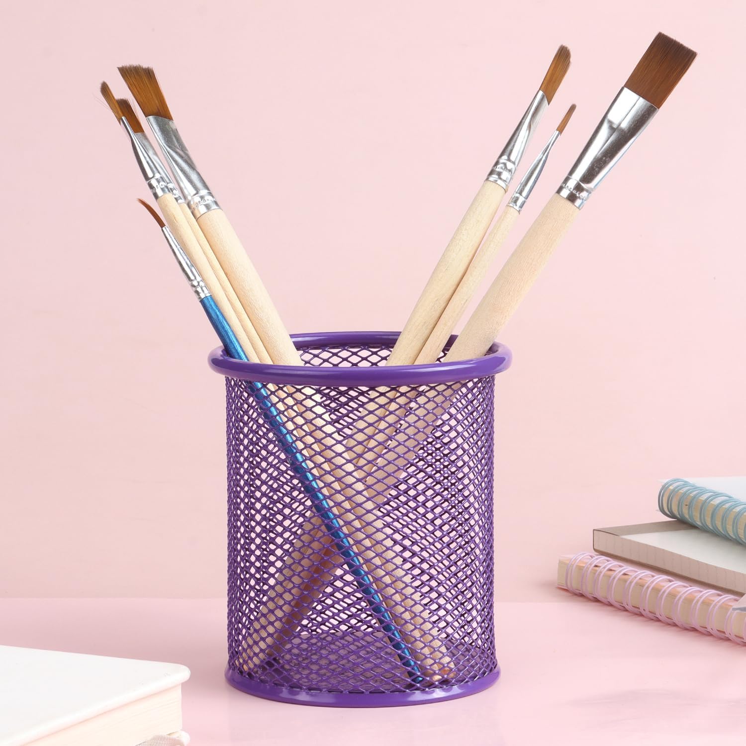 Tamaki Pen Holder Cup for Desk, Desk Organizer Wire Mesh Pencil Cup Holder for Desk Office Pen Organizer (Purple)
