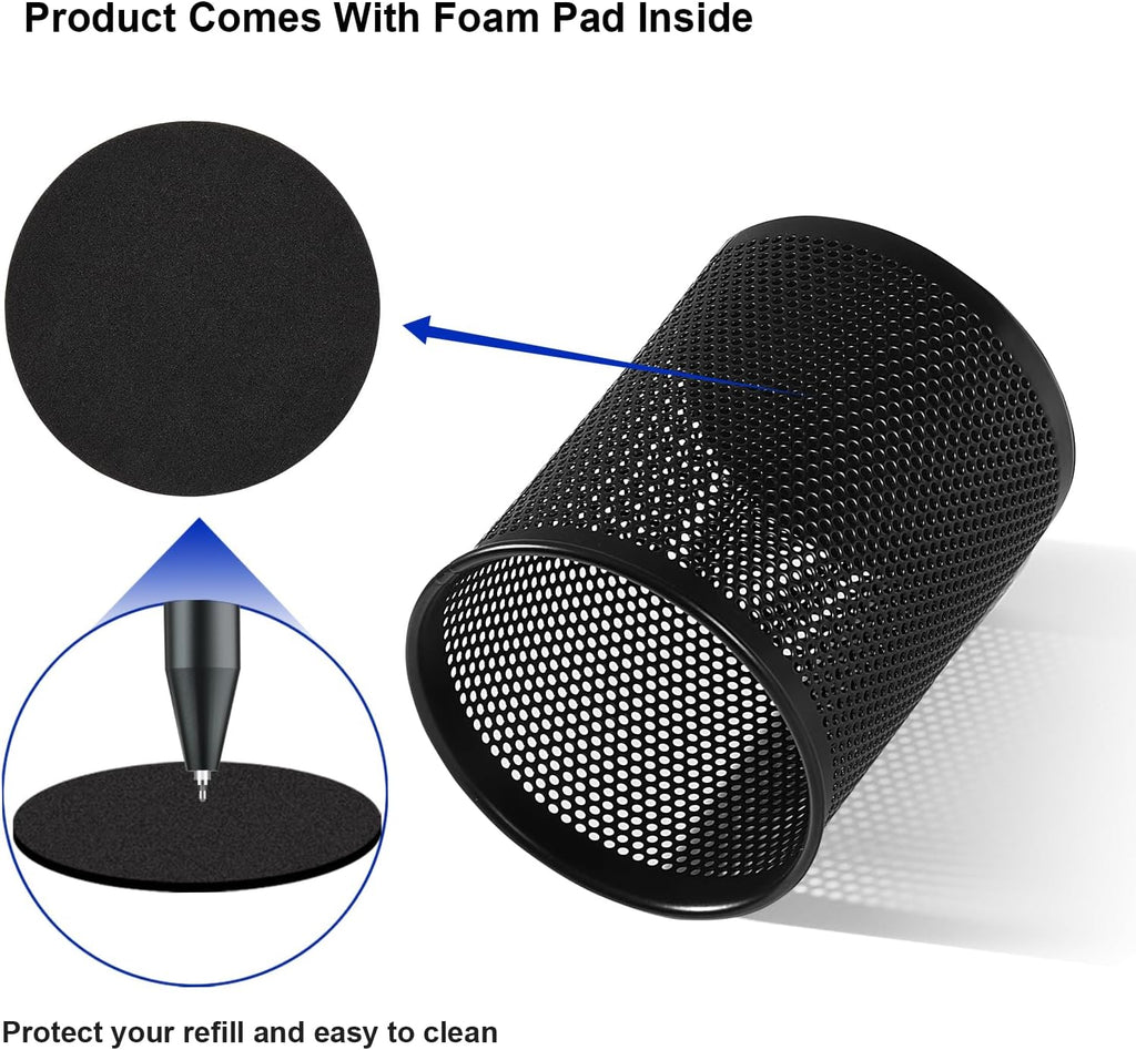 Comix Pen Holder Desk Organizer, Wire Mesh Pencil Cup with Foam Pad and Non-Slip Bottom Office Supplies Desk Accessories for Home Office School, 2 Packs