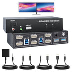 HDMI KVM Switch 2 Monitors 2 Computers 4K@60Hz USB 3.0 KVM Switcher Share Dual Monitor Extended Copy Display and 3 USB Devices Keyboard Mouse