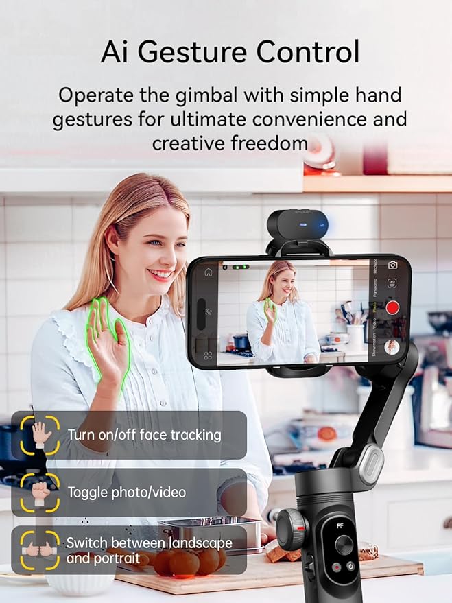 Gimbal Stabilizer for iPhone with AI Vision Sensor for Face Tracking, 3-Axis Phone Gimbal w/OLED Display for Vlog Recording, Compatible with iPhone/Android-Smart XPro AI Black