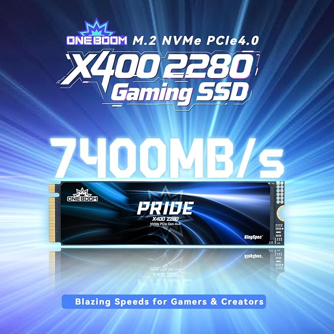 KingSpec OneBoom X400 4TB M.2 SSD Gen4 7300MB/s, TLC 3D NAND Internal NVMe SSD for Gaming & 4K Editing, Compatible with PC / PS5 / Laptop