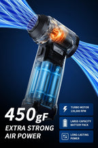 Instant Dust Removal — Compressed Air Duster 90,000 RPM with 40mm Nozzle, LED Light, TFT Display, 9-Speed Adjustable Rechargeable Air Duster, 10,000mAh Battery, 5 Nozzles for Computer,blowers