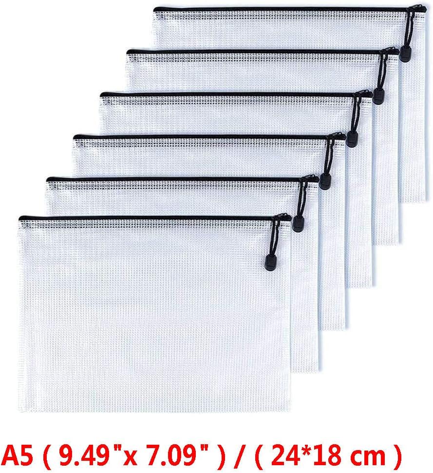 Oaimyy-A5(9"x 7",12 Pcs),Plastic Mesh Zipper Pouch Document Folders Bag & Zip File Folders for School Office Supplies, Travel,Puzzles Games Organizing Storage-Black