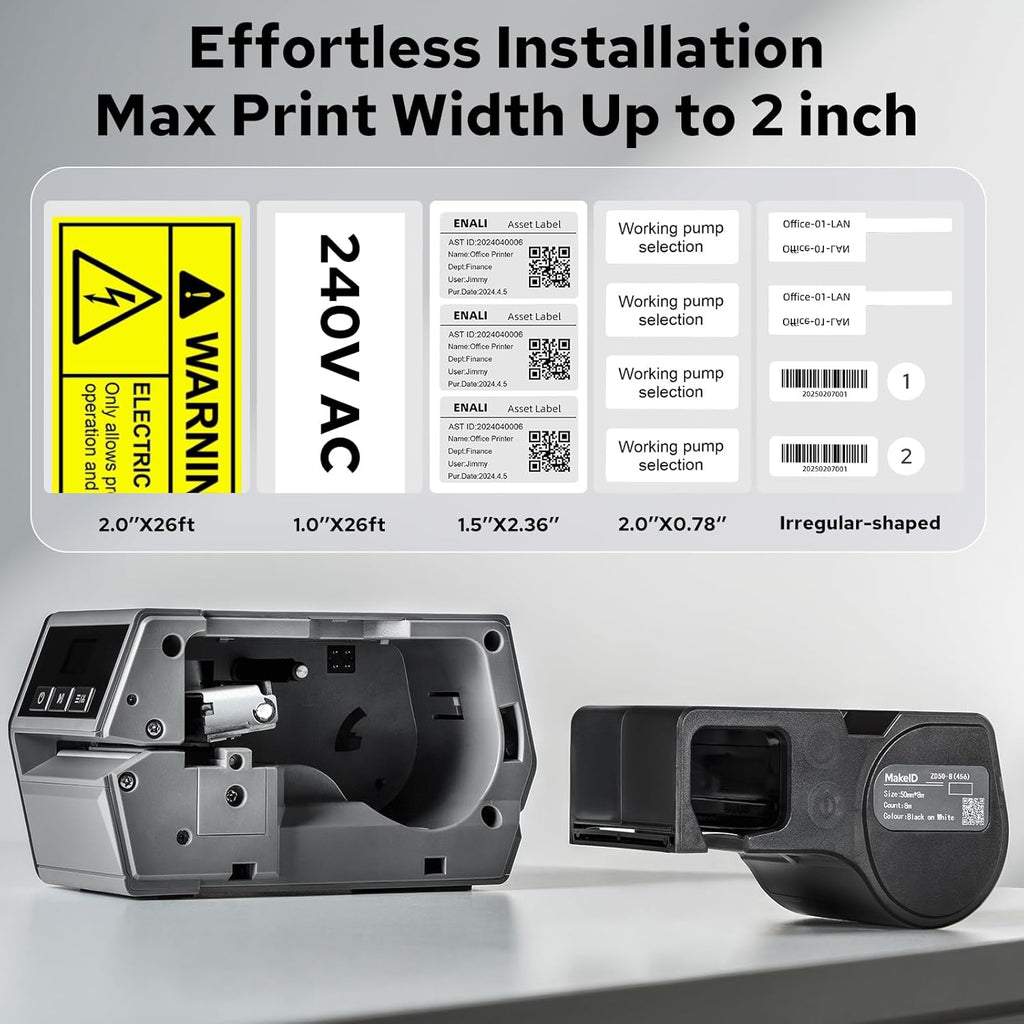 Makeid D50 Industrial Label Printer, Desktop Label Maker 2" Print Head, Mobile APP & PC Editor Compatible, 2600mAh Li-ion Battery, Come with 1.97" W x 26.24ft L Label Heavy-Duty Labeler for Job Sites