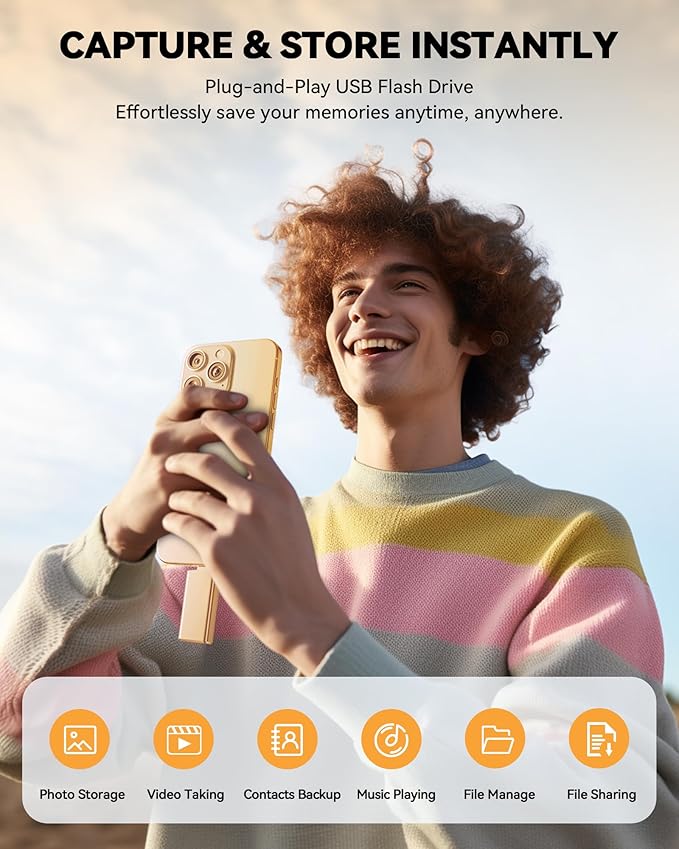 MFi Certified 256GB Flash Drive for iPhone iPad, Photo Stick for External Memory Storage, Easily Back Up and Save Photos Videos, USB Memory Stick Thumb Drive for iPhone/iPad/Android/PC (Gold, 256GB)