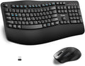 Wireless Keyboard and Mouse Combo, Full Size Wave Keys Ergonomic 2.4G Keyboard with Wrist Rest for Natural Typing, 3 DPI Adjustable Ergonomic Silent Mouse for Computer/Laptop/Windows/Mac (Black)