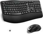 Wireless Keyboard and Mouse Combo, Full Size Wave Keys Ergonomic 2.4G Keyboard with Wrist Rest for Natural Typing, 3 DPI Adjustable Ergonomic Silent Mouse for Computer/Laptop/Windows/Mac (Black)