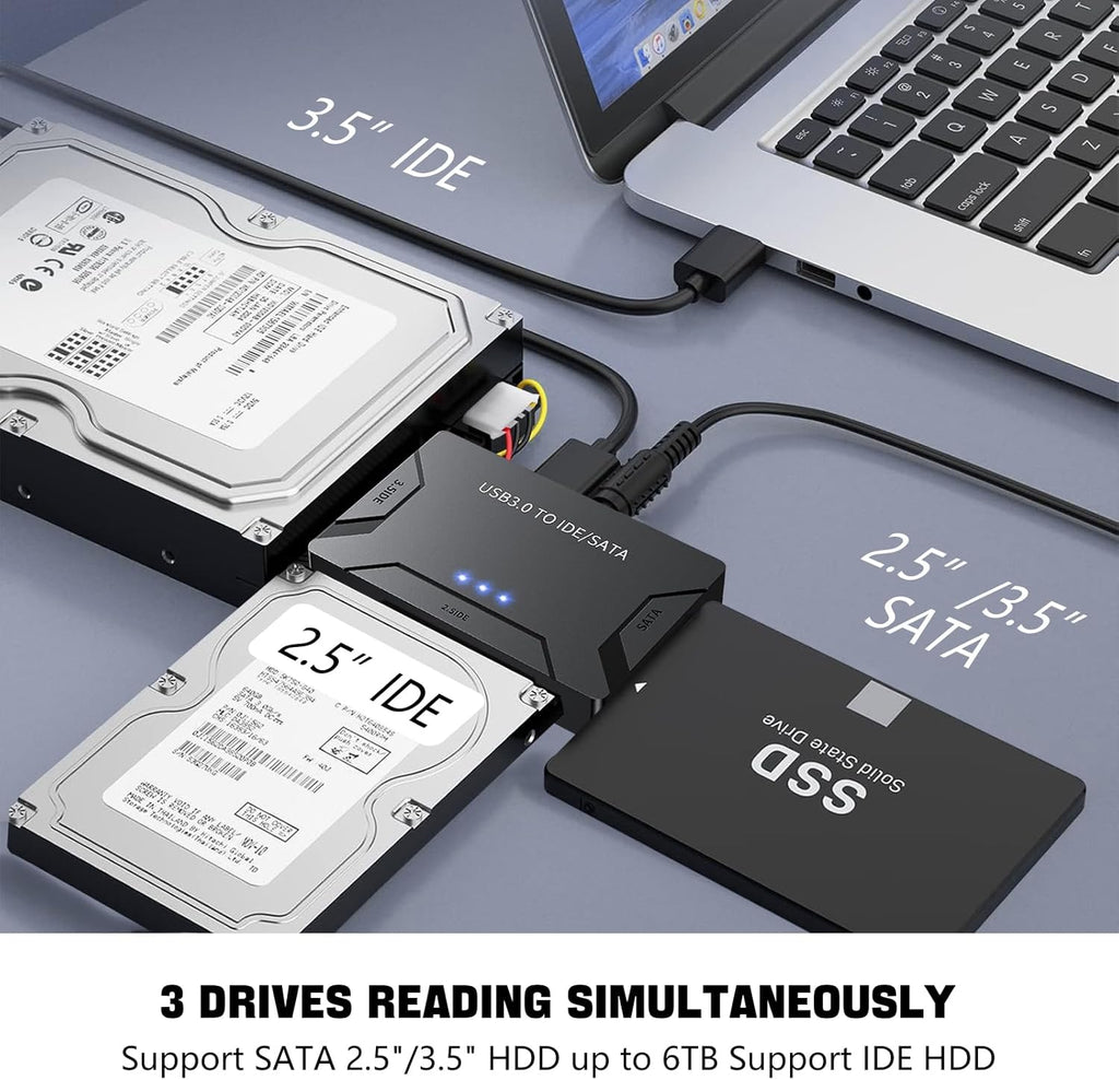 MaxRenard Hard Drive Reader USB 3.0 to SATA/IDE Adapter | Universal External Hard Drive Reader & Data Recovery Converter Kit for 2.5"/3.5" HDD/SSD | with 12V/2A Power Supply