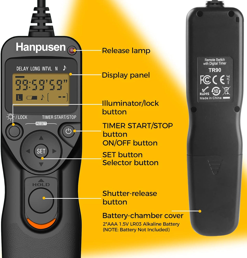 Camera Wired Timer Shutter Release, Camera Intervalometer Shutter Release Cords Compatible with Nikon Df, Z7, Z7 II, Z6, Z6 II, Z5, D750, D780, D5300, COOLPIX P950; Replaces Nikon MC-DC2