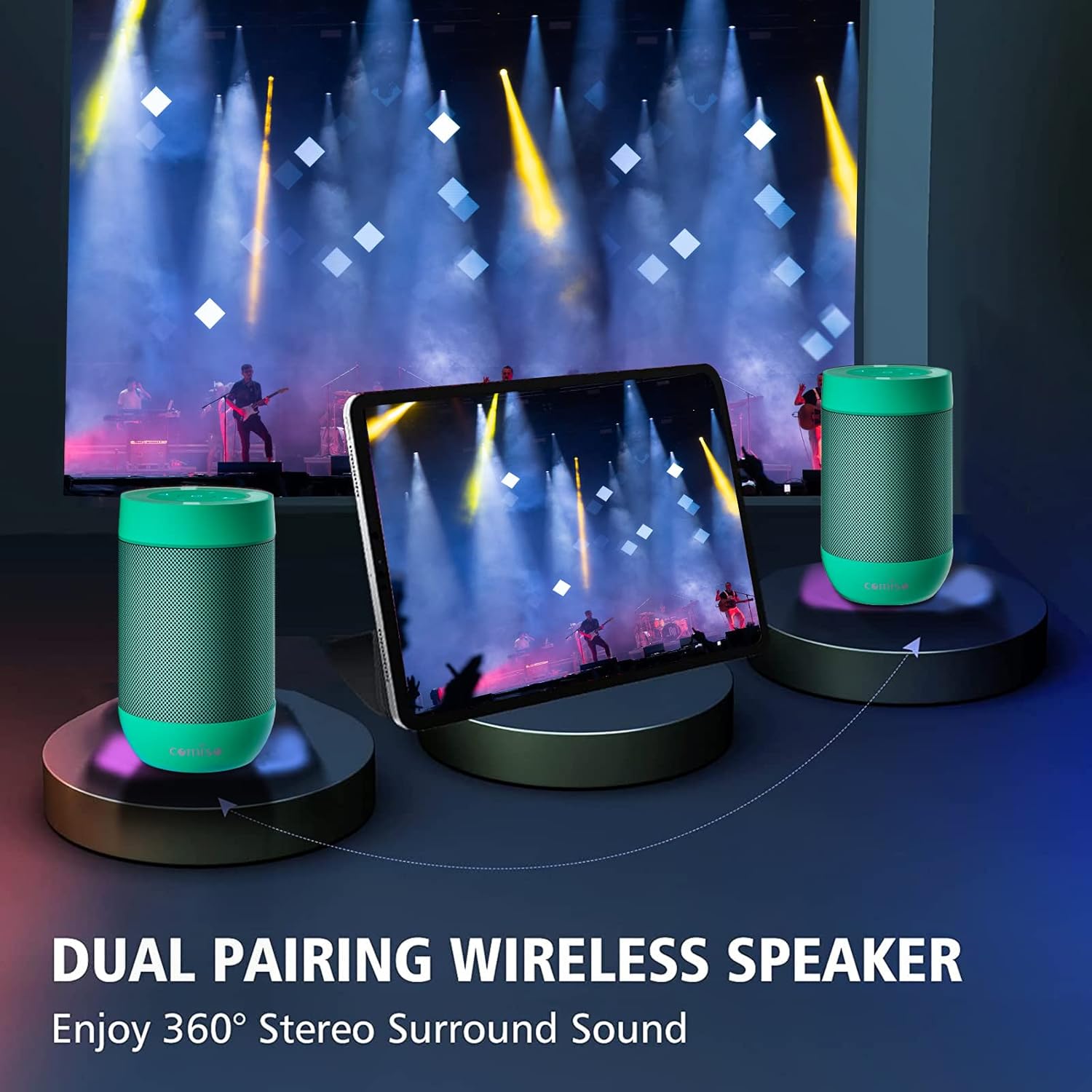 comiso Bluetooth Speaker with IP65 Waterproof,5.3 Bluetooth,TWS Pairing,Support TF Card,Portable Wireless Speaker for iPhone Samsung and More-Green